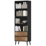HOMCOM Bücherregal Aufbewahrungsregal mit 4 offenen Fächern und 2 Schubladen, 60 x 30 x 179 cm, grau