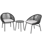 Outsunny Ensemble salon de jardin pour 2 personnes avec coussins d'assise moelleux avec corde en résine tressée et acier époxy