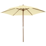 Outsunny Sombrilla Parasol de Madera 250x230 cm para Exterior con 6 Varillas Sistema de Polea Color Crema