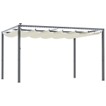 Outsunny Pergolă retractabilă pentru grădină 4x3 m cu lumini LED și orificii de drenaj, din aluminiu și poliester, alb crem