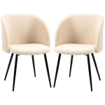 HOMCOM 2er-set Eetkamerstoelen, Stoffenstoel, Keukenstoelen met Stalen Poten, Gewelfde Rugleuning, Crèmewit