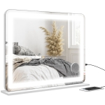HOMCOM Miroir Lumineux LED intensité 3 modes d'éclairage, grossissement 10X,  port de charge USB, touche tactile - 80 x 62 cm