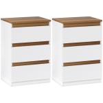HOMCOM Conjunto de 2 Mesas de Cabeceira com 3 Gavetas Mesas de Cabeceira para Dormitório Estreitas 40x30x59,5 cm Branco