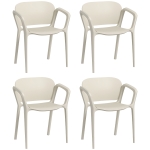 Outsunny Set 4 Sedie da Giardino Impilabili in PP dal Design Moderno con Braccioli 60x56x75 cm, Bianco