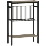 HOMCOM Mesa Auxiliar Estreita de 3 Níveis Mesinha Auxiliar Industrial com Prateleiras Abertas e Estrutura de Aço  43x18x62,5 cm Cinza