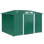 Outsunny Caseta de Metálico 258x206x178 cm 5,3m² con Puertas Correderas y Ventilaciones para Almacenamiento de Herramientas Verde