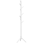 HOMCOM Cabide de Pé de Madeira com 8 Ganchos para Pendurar Roupa e Bolsas para Corredor Entrada 40x40x165 cm Branco