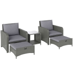 Outsunny Five Piece Rattan Garden Furniture Set with 2-Tier Coffee Table and Ottomans - Grey
