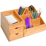 HOMCOM Schreibtischorganizer Aufbewahrungsbox Büro Box Organisation 2 Schubladen Natur L33 x B20,5 x H15,5 cm