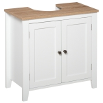 kleankin Waschbeckenunterschrank Badezimmerschrank Unterschrank Schrank mit verstellbarem Regal Weiß+Natur 60 x 30 x 60 cm
