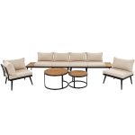 Garten Loungesessel Set für 5-6 Personen, 2 Zweisitzer-Sofas, 2 Einzelsessel, 2 Tische, Beige