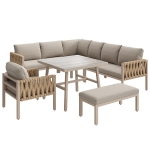 Juego de Muebles de Jardín con Sofá Esquinero y Tablero de Mesa de Vidrio Templado Incluye Cojines de Asiento y Respaldo Beige