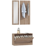HOMCOM Set Mobili da Ingresso con Panca Scarpiera, Appendiabiti a Muro e Specchio, 80x27x46.5 cm, Marrone Scuro