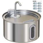 PawHut Fântână din Inox 2,5L pentru Pisici cu LED și 2 Moduri de Flux, Argintiu