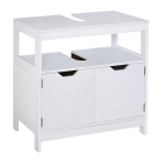 kleankin Armario para Debajo de Lavabo Gabinete de Baño con Estante 2 Puerta de Almacenamiento Dispositivo Antivuelco Resistente a la Humedad 60x30x60 cm Blanco