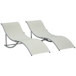 Outsunny Lot de 2 bains de soleil pliables transat jardin extérieur en aluminium et textilène, charge 120 Kg, beige