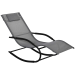 Outsunny Chaise longue à bascule rocking chair ergonomique avec tétière accoudoirs métal galvanisé textilène Gris