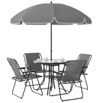 Outsunny Set da Giardino 6 Pezzi in Acciaio con 4 Sedie Pieghevoli, Ombrellone e Tavolo Rotondo, Grigio e Nero