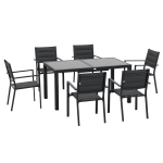 Outsunny Set da Giardino con Tavolo Allungabile in Vetro e 6 Sedie con Seduta Traspirante, Grigio Scuro