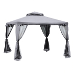 Outsunny Tonnelle de jardin pavillon de jardin 3 x 3 m double toit avec moustiquaires amovibles gris clair