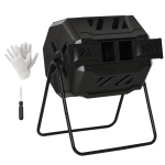 Outsunny Composteur de Jardin - bac à Compost pour déchets - Rotatif 360° - Double Chambre 160 L - Acier PP Noir