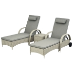 Outsunny Sonnenliege Gartenliege Tisch 3er-Set Gartenmöbel, Polyrattan+Metall Grau