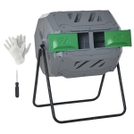 Outsunny Composteur de Jardin - bac à Compost pour déchets - Rotatif 360° - Double Chambre 160 L - Acier PP Gris