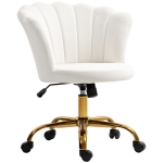 HOMCOM Chaise bureau en velours, chaise coiffeuse avec dossier en pétale, hauteur réglable, 69 x 64 x 80-90 cm, blanc