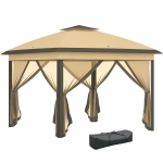 Outsunny Gazebo Pieghevole 3.3x3.3 m con Zanzariera, Doppio Tettuccio e Borsa da Trasporto, Beige