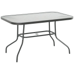 Outsunny Tavolo da Giardino con Foro per Ombrellone, Arredamento da Esterno in Metallo e Vetro 120x80x70cm Grigio