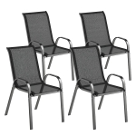 Outsunny Set de 4 Scaune Suprapozabile cu Spătar Înalt și șezut din Plasă, 54x71x93 cm, Negru