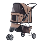 PawHut Poussette buggy pliable animaux, chariot pliant chien chat, porte-gobelet panier de rangement inclus, roues avec frein, tissu 600D Oxford acier, 75 x 45 x 97 cm marron