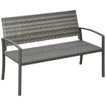 Outsunny 2 Seater Poly Rattan Garden Bench, All Weather Wicker Garden Loveseat, Outdoor Seating Bench with 240 Load Capacity, Backrest and Armrests for Patio, Terrace, Balcony, Grey