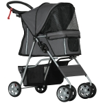 PawHut Carrinho de Passeio para Animais de Estimação Dobrável com Cesta de Armazenamento e Travão 75x45x97 cm Cinza