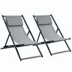 Outsunny Conjunto de 2 Espreguiçadeiras Dobráveis com Encosto Reclinável em 5 Posições e Apoio para a Cabeça 58x96,5x91,5 cm Cinza