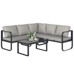 Outsunny Set Mobilier de Grădină cu Canapea cu 3 Locuri, Canapea cu 2 Locuri și Măsuță de Cafea, 180x60x64 cm, Gri