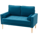 HOMCOM Canapé 2 places moderne en velours 127 cm avec coussins épais, 2 oreillers et assise capitonnée, bleu