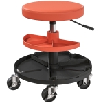 HOMCOM Tabouret d'atelier à roulettes, tabouret de mécanicien avec hauteur réglable 40-51 cm, 2 étagères 38x38x51cm, jaune