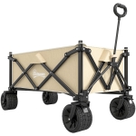 Outsunny Folding Garden Trolley, Outdoor Wagon Cart with Carry Bag, for Beach, Camping, Festival, 120KG Capacity, Khaki