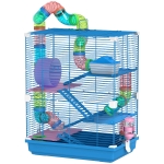 PawHut Cage pour hamster rongeur 4 étages avec tunnels mangeoire roue maison échelles 46 x 30 x 58 cm bleu