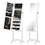 HOMCOM Espejo Joyero de Pie con Ángulo Ajustable y Ranuras para Pendientes Anillos y Collares 46x36,5x151,5 cm Blanco