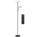 HOMCOM Lampă de Podea cu 2 Puncte de Lumină Reglabilă pe 4 Nivele, Temperatură 2700K-6500K și Telecomandă, Negru