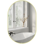 HOMCOM Specchio da Bagno Ovale 60x90 cm, Specchio Decorativo da Parete con Cornice in Alluminio per Soggiorno Orizzontale o Verticale Dorato