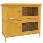 PawHut Double Decker Rabbit Hutch 2 Tier Guinea Pig House Pet Cage Outdoor with Sliding-out Tray, 97 x 44 x 91cm, Yellow