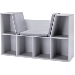 HOMCOM Estantería Infantil 2 en 1 + Banqueta con Cojines 103x30x62 cm Blanco + Gris