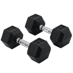 HOMCOM Set 2 gantere hexagonale de 10kg din metal si cauciuc pentru antrenamente acasa si la birou, negru