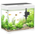 PawHut Acvariu din Sticlă de 17L pentru Pești cu Iluminare LED,  Sistem de Filtrare și Pompă de Apă, 35x21x31 cm, Alb