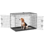 PawHut Jaula para Perros Plegable Transportín para Perros con 2 Puertas Bandeja Extraíble Asa de Transporte 90x57,5x62 cm Negro
