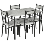 HOMCOM Five-Piece Marble Effect Dining Table Set - Grey/Black