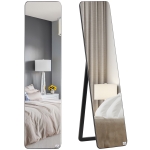 HOMCOM Specchio da Terra e da Parete con Struttura in Legno e Supporto Pieghevole, 37x43x156cm, Nero